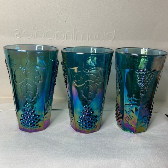 Vintage Indiana Blue Harvest Grape Carnival 3 Glasses - Picture 3 of 10